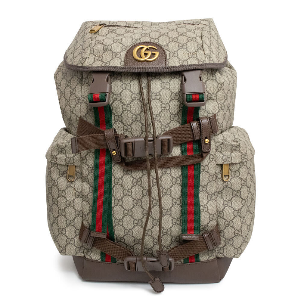 Gucci Skateboard Backpack Daypack GG Supreme Canvas Leather Beige